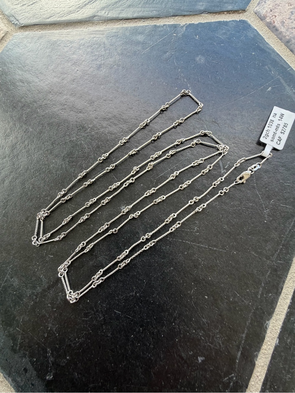 14kt White Gold Station-Link Necklace 30” long